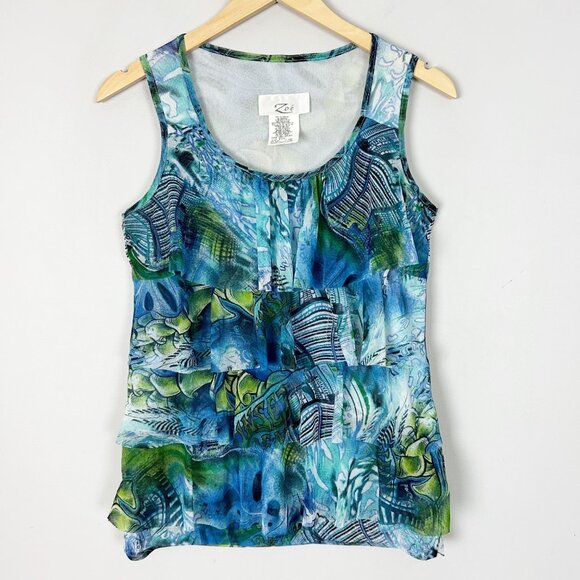 Y2K Zoe Mesh Tiered Ruffle Tank Top Graphic Print Size Small Women's - Picture 1 of 4